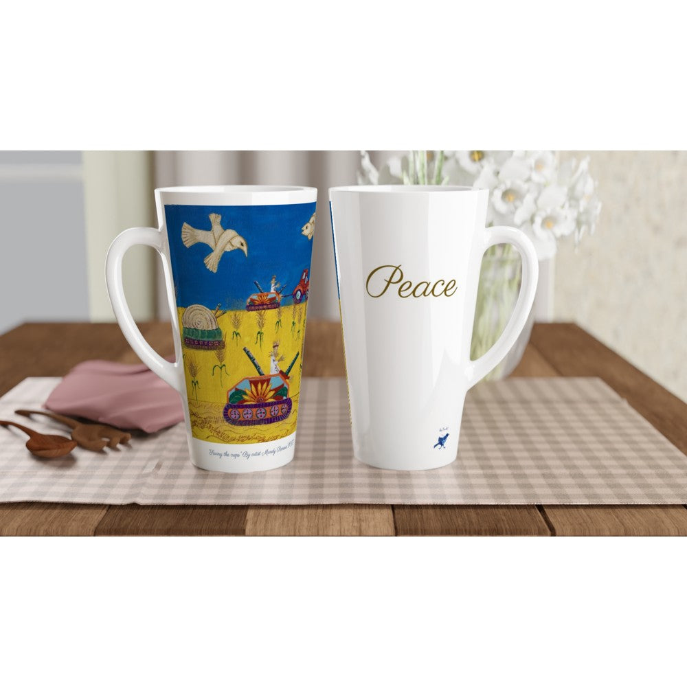 Project Ukraine “Saving the crops” By artist Mandy Rennie 2022 White Latte 17oz Ceramic Mug