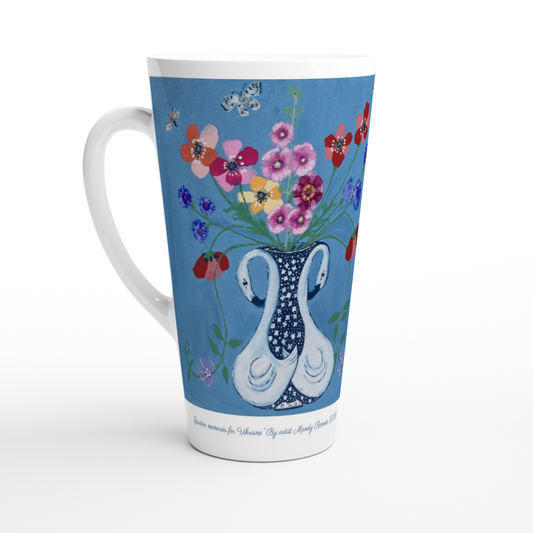 Project Ukraine “Garden memories for Ukraine” By artist Mandy Rennie 2022 White Latte 17oz Ceramic Mug