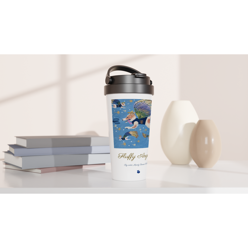 "Fluffy Angels" By artist Mandy Rennie 2022 White 15oz Stainless Steel Travel Mug