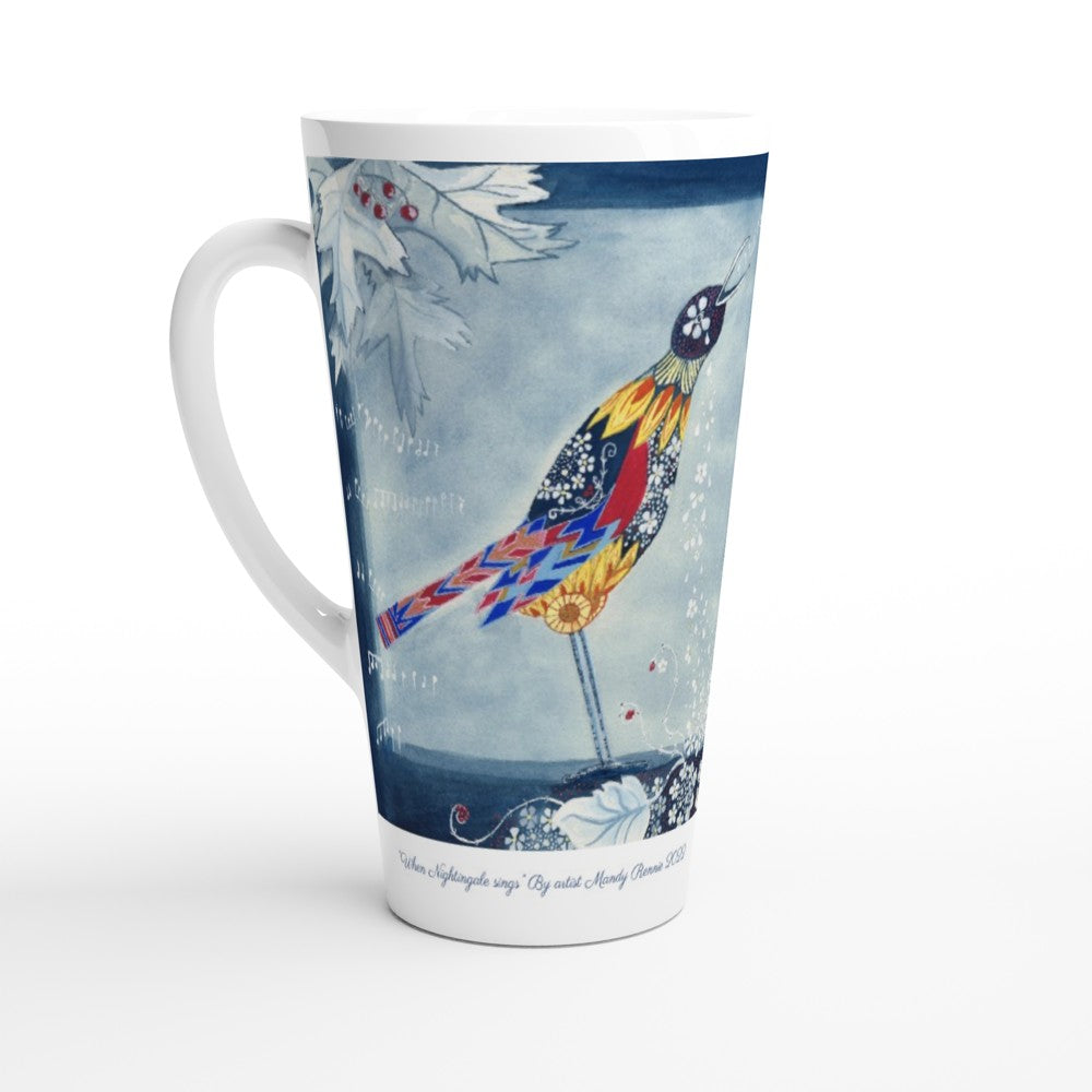 Project Ukraine “When Nightingale sings” By artist Mandy Rennie 2022 White Latte 17oz Ceramic Mug