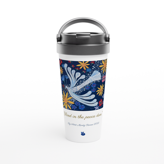 Project Ukraine "Send in the peace dove" by artist Mandy Rennie 2022 White 15oz Stainless Steel Travel Mug