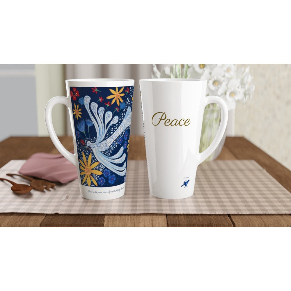 Project Ukraine “Send in the peace dove” By artist Mandy Rennie 2022 White Latte 17oz Ceramic Mug