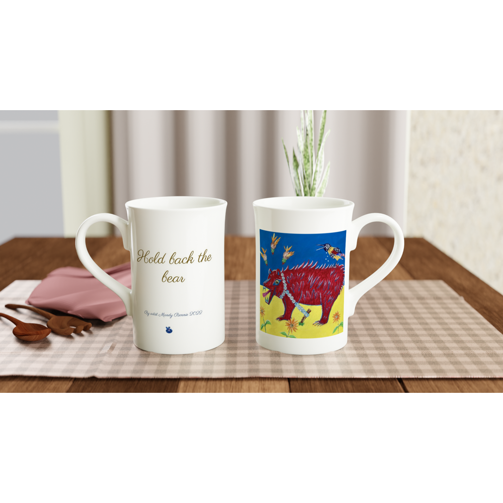 Project Ukraine "Hold back the bear" By artist Mandy Rennie 2022 White 10oz Porcelain Slim Mug